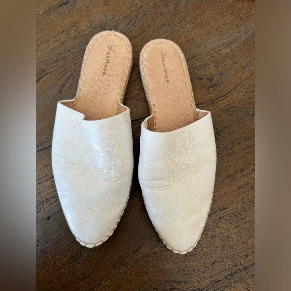 Halogen White Leather Slip On Mule SZ 11 Great Condition